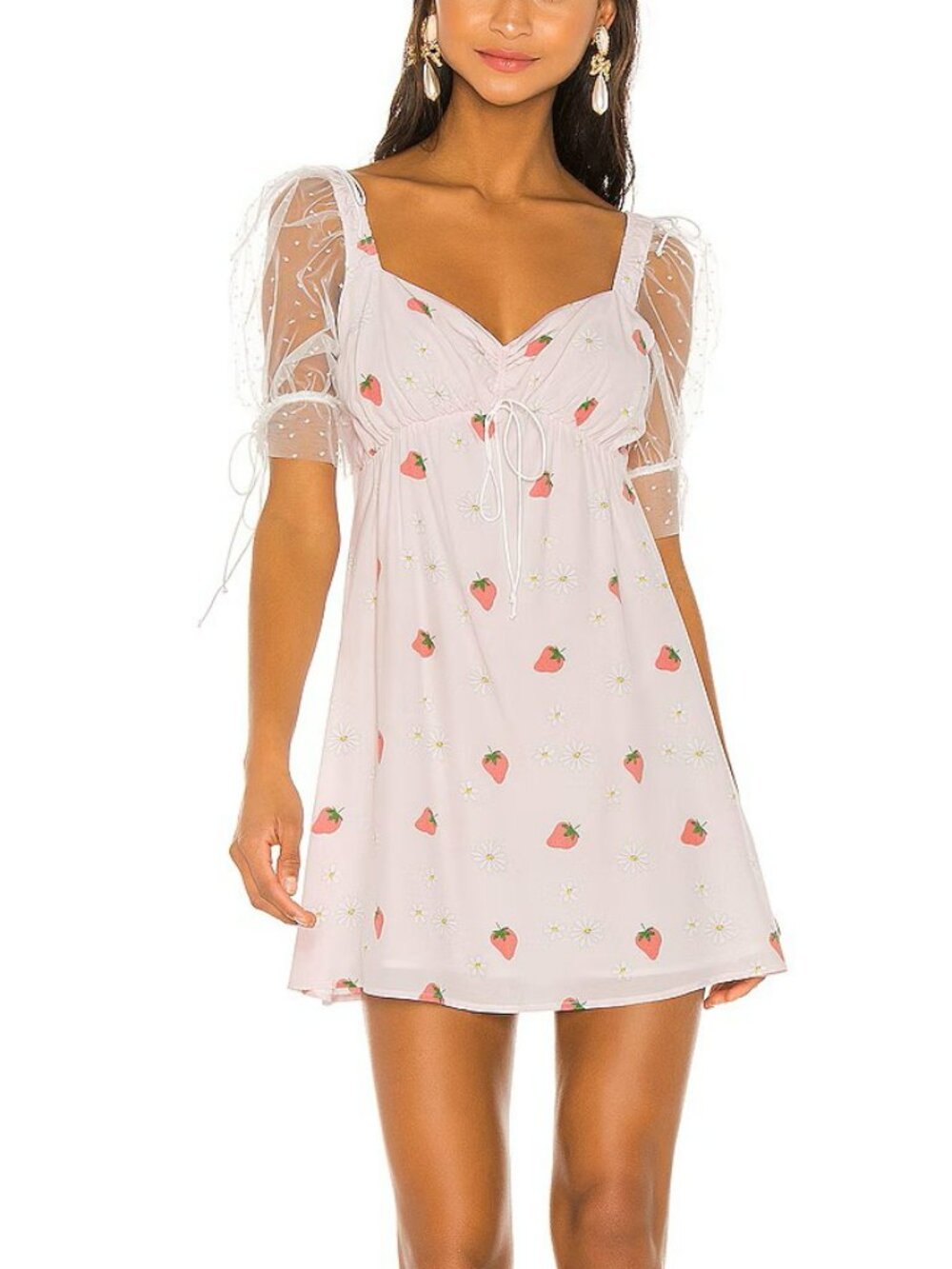 For Love & Lemons Shortcake Puff Sleeve Mini Dress Strawberry
